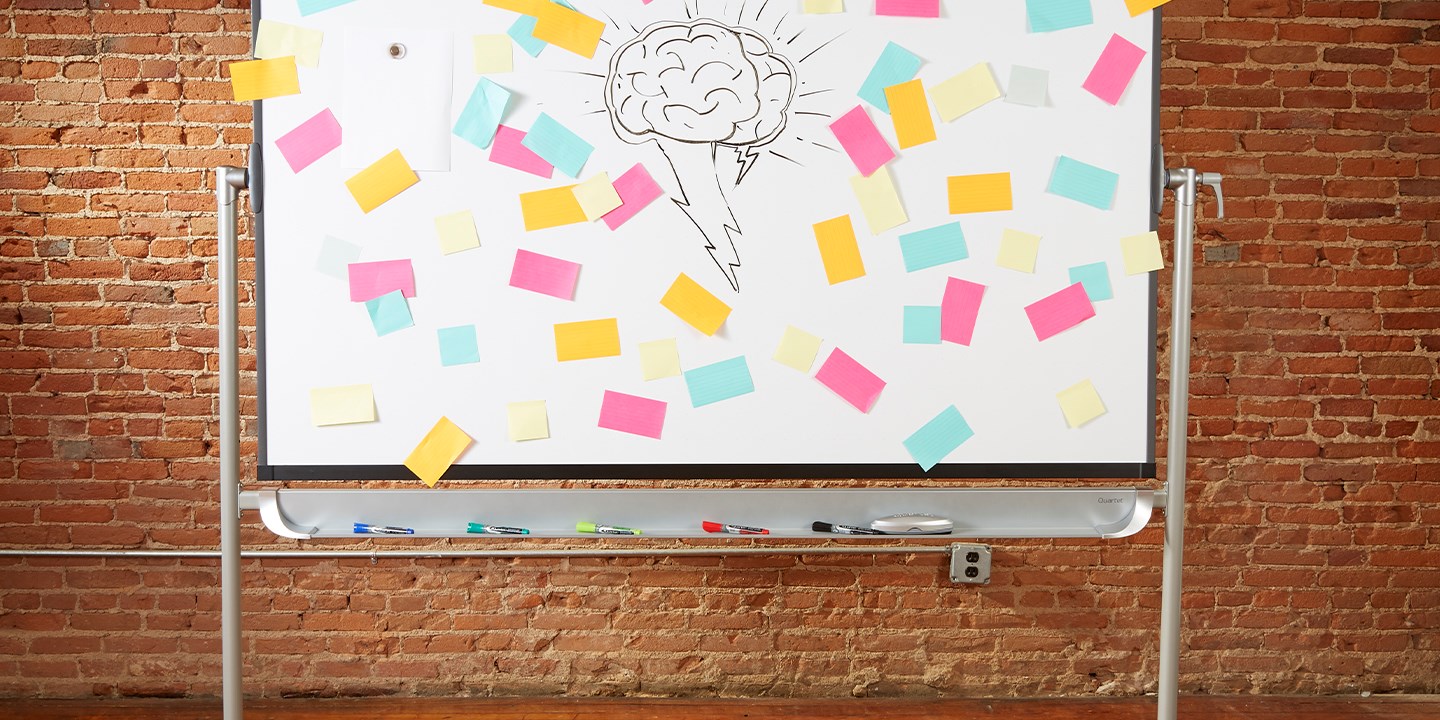 Whiteboard Easel with sticky notes in office